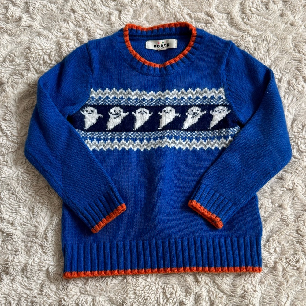 Mini Boden Blue Sweater with Orange Accents